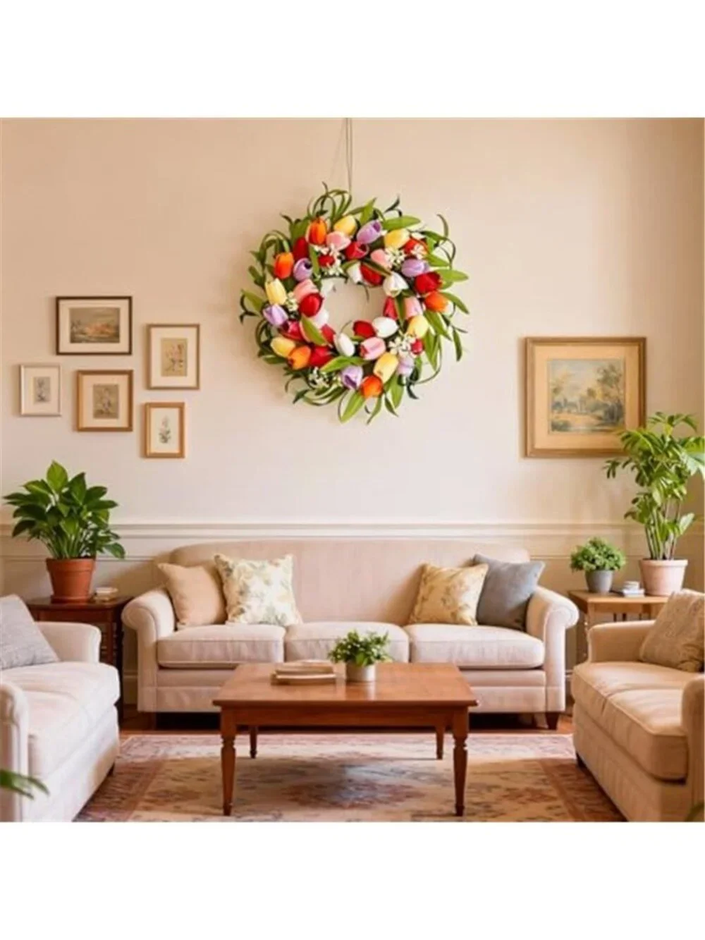 20 Inch Spring Five-Color Tulip Wreath, Multicolored